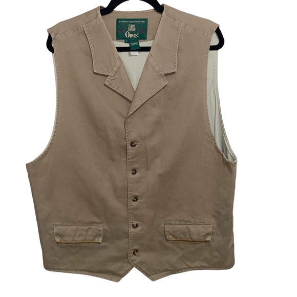 Orvis Other - Vintage Orvis Vest Mens Large Cotton Twill Leather Trim Hunting Fishing Outdoor
